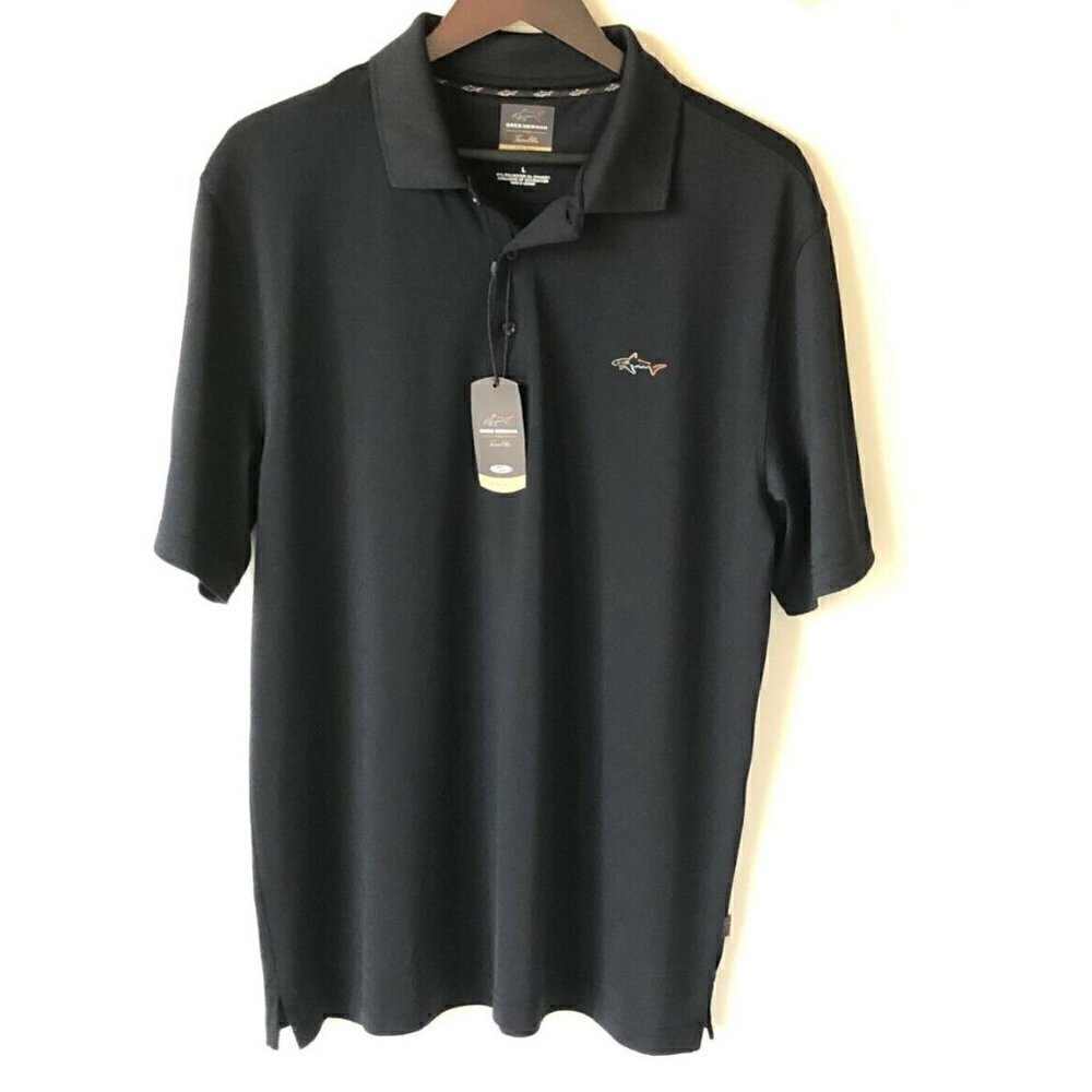 NEW Greg Norman for Tasso Elba Five Iron Play Dry Golf Polo Shirt Black, Large